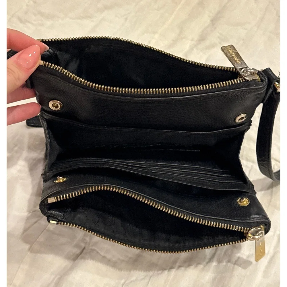 Michael Kors Fulton Crossbody Bag Black Pebbled Leather Gold MK Logo Small Purse